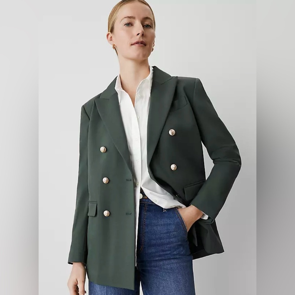 Ann Taylor Forest Green Double-Breasted Blazer